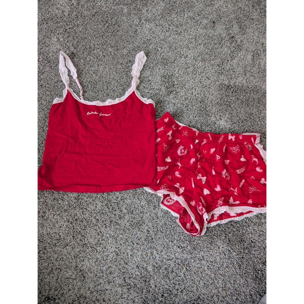 Victoria's Secret PINK LoveShackFancy Red Lace Pajama Set Cami Shorts S XS
